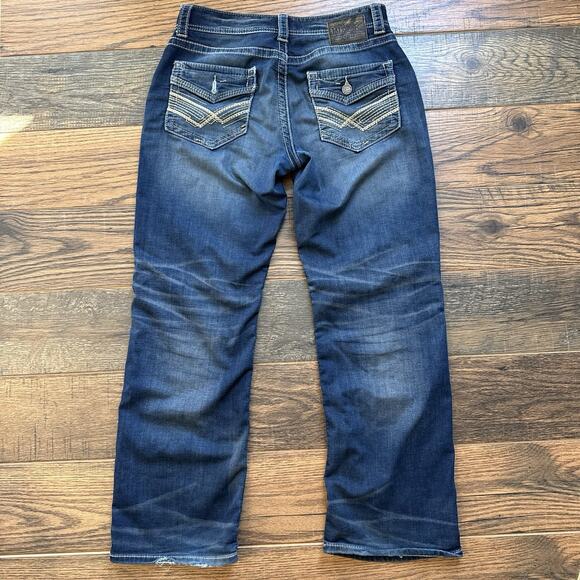 Buckle Black 11 Straight Jeans 32x32 Medium Wash Distressed Flap Pockets - Picture 2 of 13